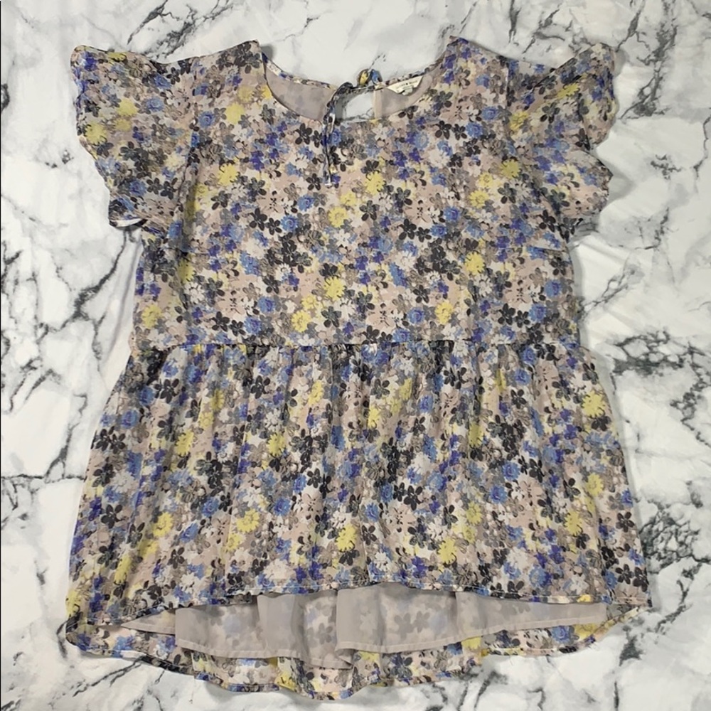 blue and yellow floral top